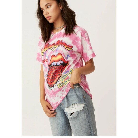 DAYDREAMER Rolling Stones Voodoo Lounge Tie Dye Graphic Tee Pink Large - Picture 1 of 11